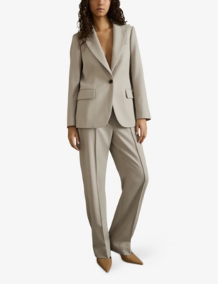 Reiss Brittany Textured Single-button Blazer In Neutral