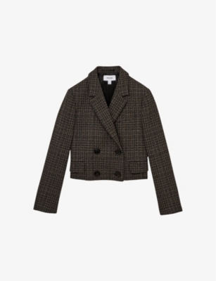 REISS: Vienna Double-Breasted Cropped Wool-Blend Blazer