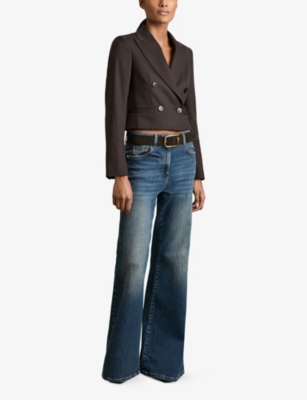 REISS: Vienna Double-Breasted Cropped Wool-Blend Blazer