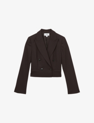REISS: Vienna Double-Breasted Cropped Wool-Blend Blazer