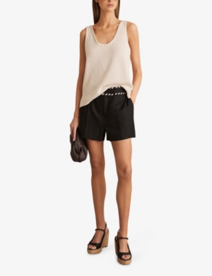 Reiss Womens Black Fawn Mid-rise Linen Shorts