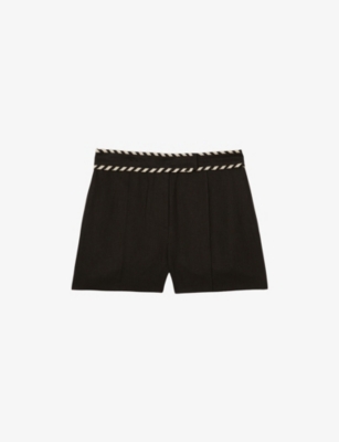 Reiss Womens Black Fawn Mid-rise Linen Shorts
