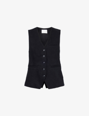 Shop Citizens Of Humanity Womens Black Jasmin Longline Cotton Waistcoat