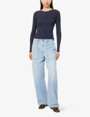 Citizen Of Humanity Womens Varra Henley Long-sleeve Cotton-jersey Top Mineral Navy In Blue
