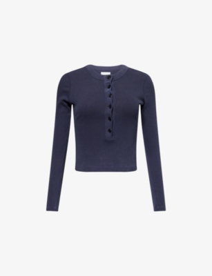 Citizen Of Humanity Womens Varra Henley Long-sleeve Cotton-jersey Top Mineral Navy In Blue