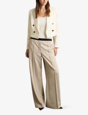 Reiss Womens Lucia Wide-leg Elasticated-waist Stretch-woven Trousers Neutral In Neutral