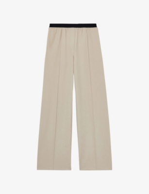 Reiss Womens Lucia Wide-leg Elasticated-waist Stretch-woven Trousers Neutral In Neutral