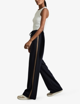 Reiss Womens Sasha Wide-leg High-rise Stretch Faux-leather Trousers Navy In Navy