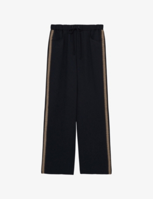 Reiss Womens Sasha Wide-leg High-rise Stretch Faux-leather Trousers Navy In Navy