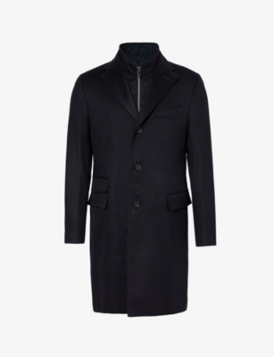 Shop Corneliani Mens  Notched-lapel Detachable-panel Regular-fit Cashmere Coat In Navy