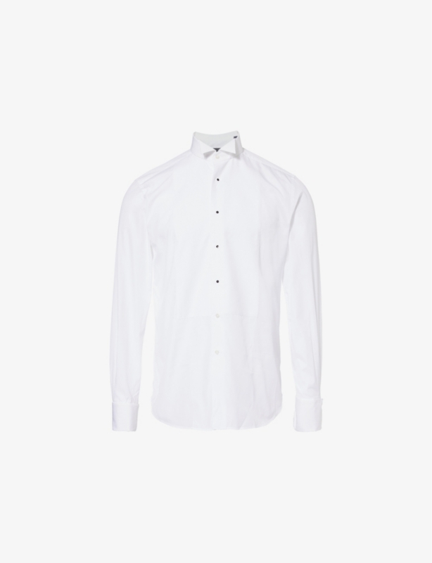 Long-sleeve curved-hem regular-fit cotton shirt