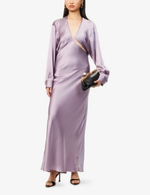 CHRISTOPHER ESBER: Crosscut long-sleeves silk maxi dress