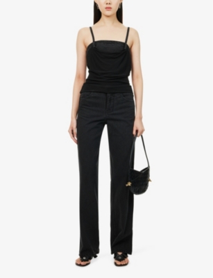 Draped Duo shoulder-straps denim top
