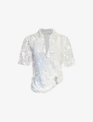 CHRISTOPHER ESBER: Opaline sequin-embellishment woven polo shirt