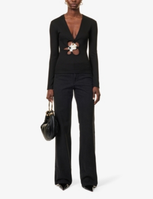 Trio Stone V-neck stretch-woven top