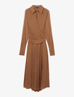 Reiss Womens Tan  X Atelier Saffron Collar Georgette Maxi Dress In Tan