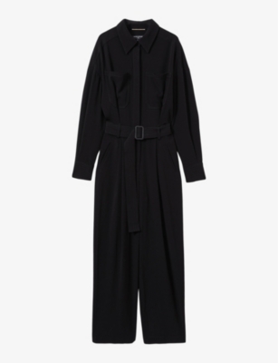 Reiss Womens  X Atelier Rochelle Belted Crepe Jumpsuit In Black