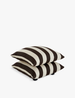 BUCHANAN STUDIO: Double-cushion linen footstool 45cm