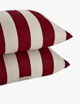 Buchanan Studio Double-cushion Linen Footstool 45cm Ruby In Ruby