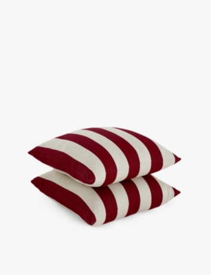 Buchanan Studio Double-cushion Linen Footstool 45cm Ruby In Ruby
