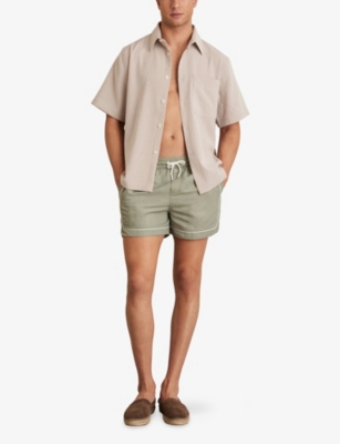 REISS MENS PISTACHIO OFF WHITE AZURE PIPED-DRAWSTRING SWIM SHORTS XS 