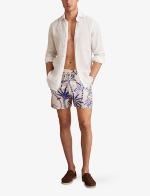 REISS: Ganetti Palm-Print Swim Shorts