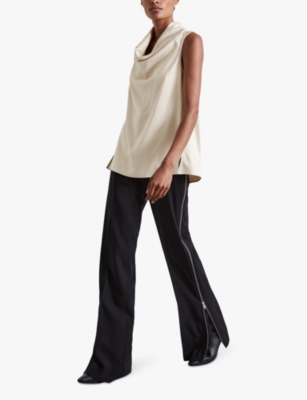 Reiss Stone Neutral Wool Slouched Sleeveless Top In Ivory