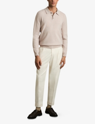 REISS: Kingsley Textured Long-Sleeve Wool Polo Shirt