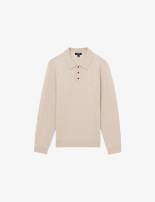 REISS: Kingsley Textured Long-Sleeve Wool Polo Shirt