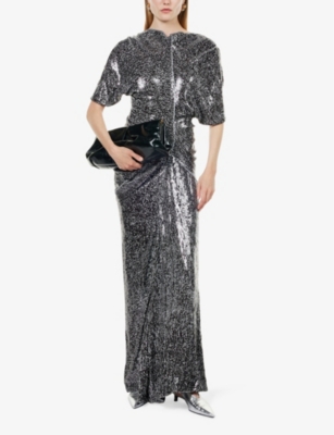 Dries Van Noten Womens Anthracite Dare Draped Sequined Maxi Dress In Anthracite