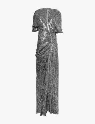 Dries Van Noten Womens Anthracite Dare Draped Sequined Maxi Dress In Anthracite