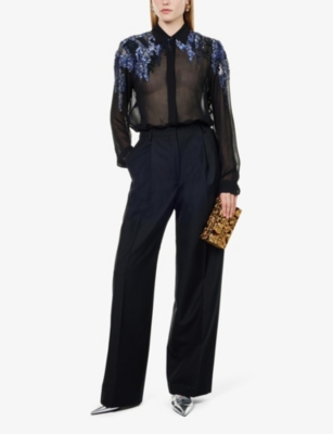 DRIES VAN NOTEN: Porter high-rise wide-leg front-pleat wool-twill trousers