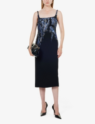 DRIES VAN NOTEN WOMENS BLACK DEBANO SEQUIN-EMBELLISHED CREPE MIDI DRESS 