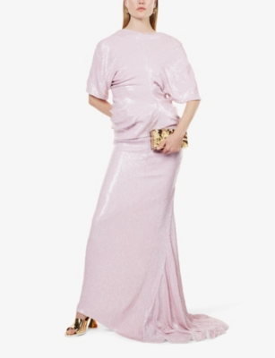 Shop Dries Van Noten Womens Pink Seam Ruched-waist Sequined Maxi Skirt
