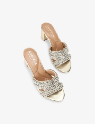 Shop Carvela Womens  Pageant Faux-leather Heeled Mules In Gold