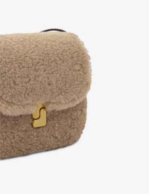 Soeur Bellissima Mini Fur And Leather Shoulder Bag In Brown
