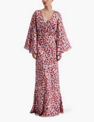 MALINA: Juliet floral-print satin maxi Dress