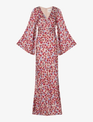 MALINA: Juliet floral-print satin maxi Dress