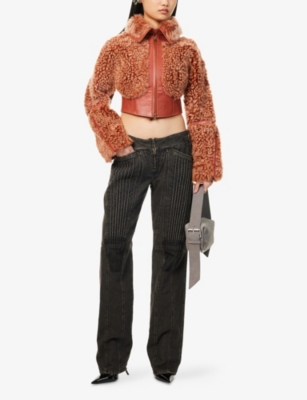 KNWLS: Joan Panelled Leather and Shearling Cropped Jacket