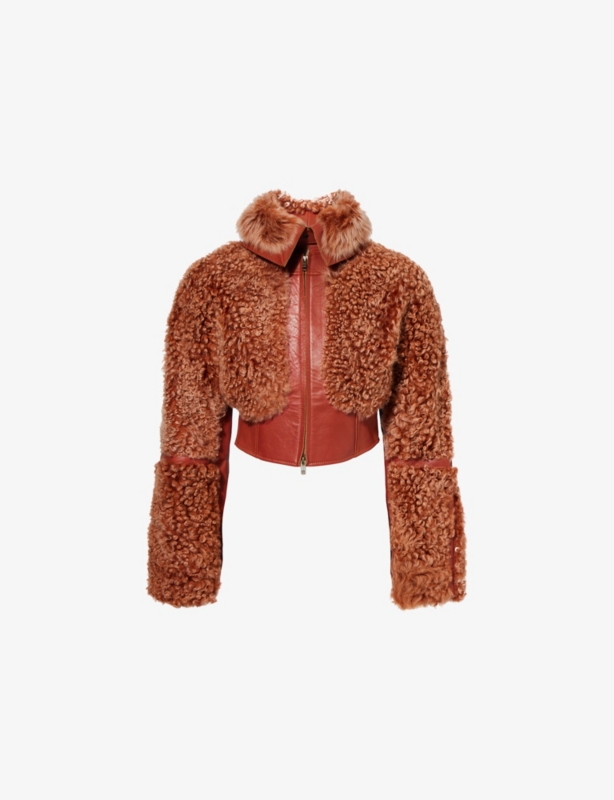 Joan Panelled Leather and Shearling Cropped Jacket