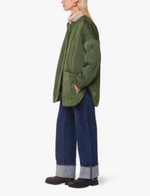 Whistles Omens  Esther Quilted Oversized Recycled-polyester Coat In Khaki/olive