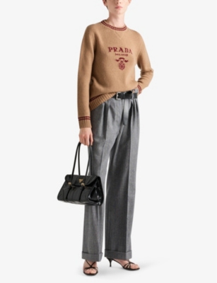 PRADA: Logo-print crew-neck wool and cashmere-blend jumper