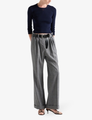 Prada Logo-embroidered Cotton Knitted Top In Blue