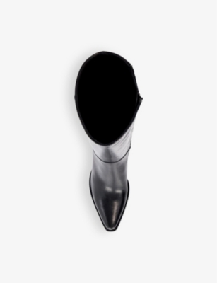 Dune Womens Black Leather Silahs Block-heel Leather Knee-high Boots In Black Leather