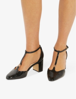 Dune Womens Black Synthetic Reptile Chic T-bar Faux-leather Heeled Courts In Black Synthetic Reptile