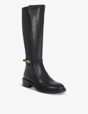 Dune Womens Tias Brand-buckle Knee-high Leather Boots Black Leath In Black Leather