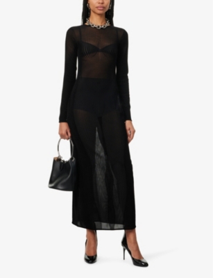 JEAN PAUL GAULTIER WOMENS BLACK/BLACK THE MORPHING PINSTRIPE-PATTERN VELVET MAXI DRESS XXS 