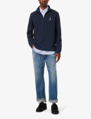 Shop Polo Ralph Lauren Mens  Brand-embroidered Funnel-neck Regular-fit Cotton Sweatshirt In Aviator Navy