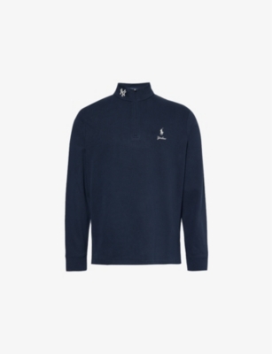 Shop Polo Ralph Lauren Mens  Brand-embroidered Funnel-neck Regular-fit Cotton Sweatshirt In Aviator Navy