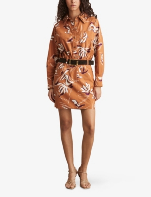 REISS: Floral-Print Gathered-Waist Cotton Dress